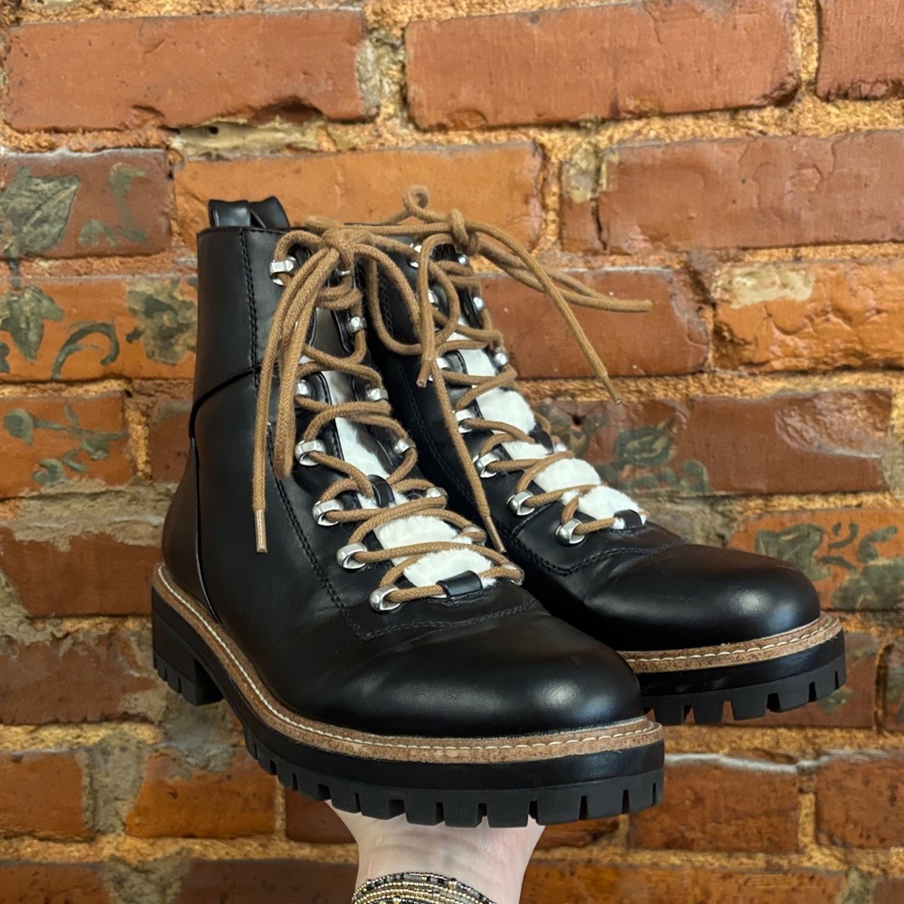 a new day Black and Tan Lace Up Combat Boots Womens 10